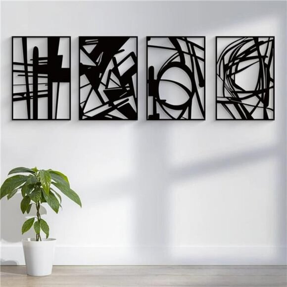 Glamativity Metal Wall Art Set Black Abstract 3D Line Decor for Home Room - Picture 4 of 7